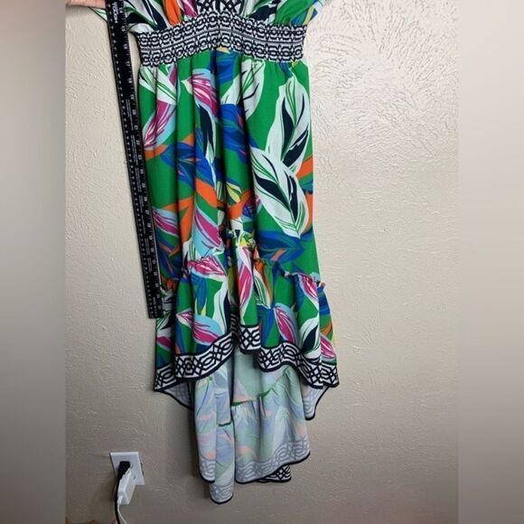Flying tomato deep v neck high low leaf dress multicolor green - Picture 4 of 13